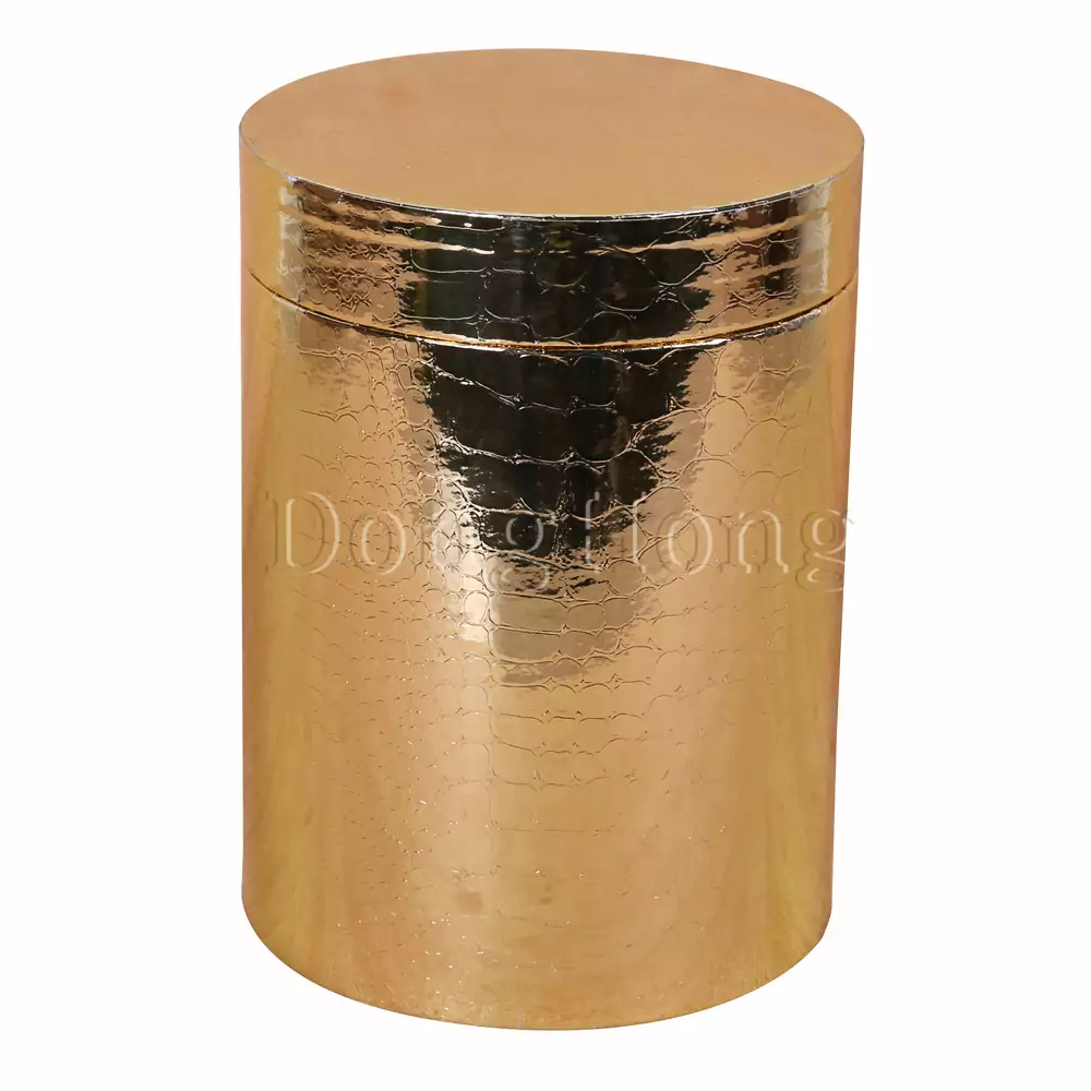 Rigid Gold Textured Mounted Round Packaging Box 