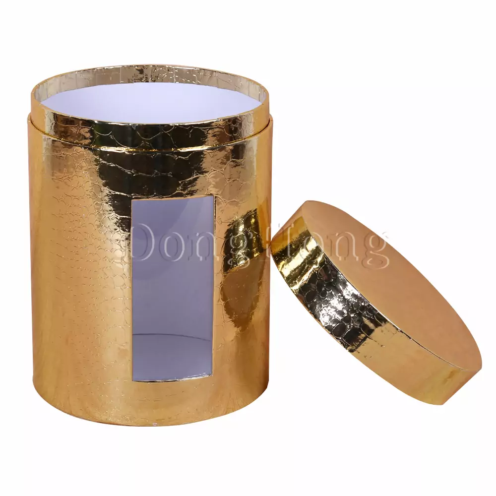Rigid Gold Textured Mounted Round Packaging Box 