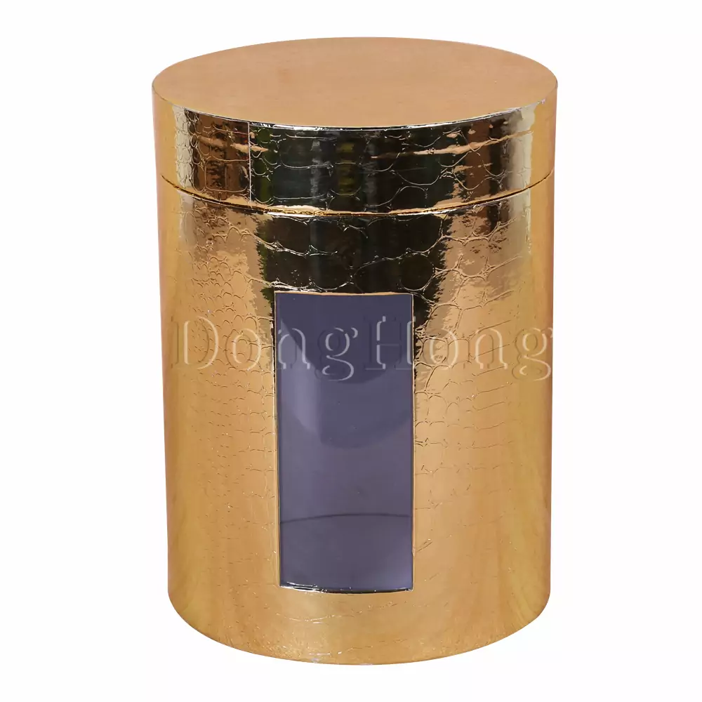 Rigid Gold Textured Mounted Round Packaging Box 