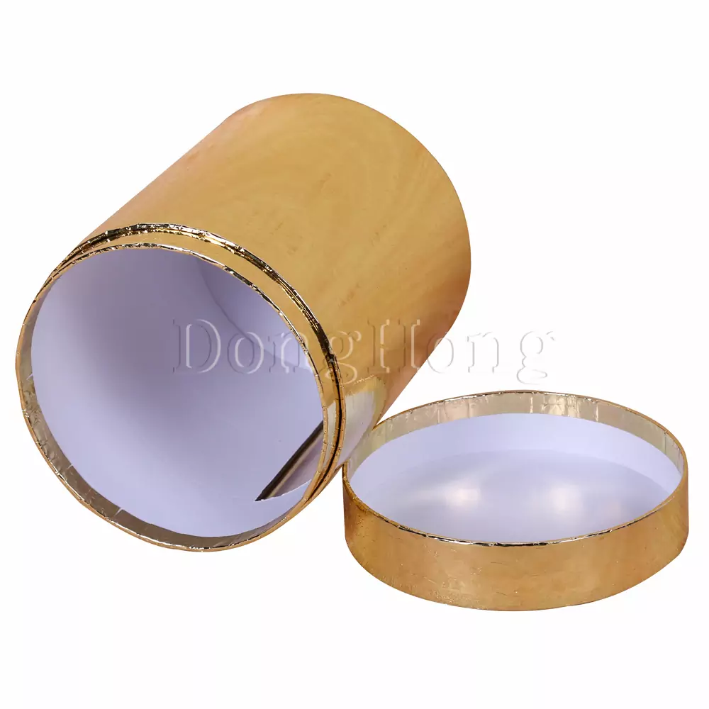 Rigid Gold Textured Mounted Round Packaging Box 
