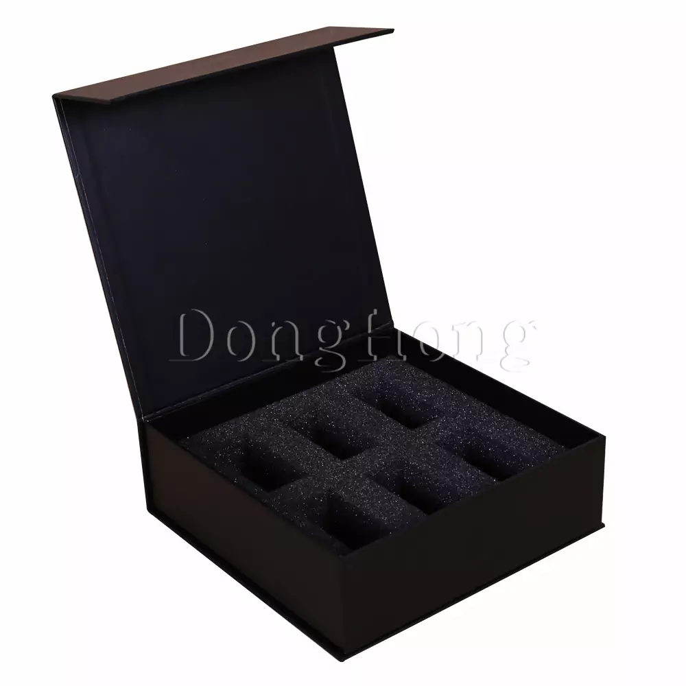 Flip-top Black Cosmetic Box with Foam Insert 