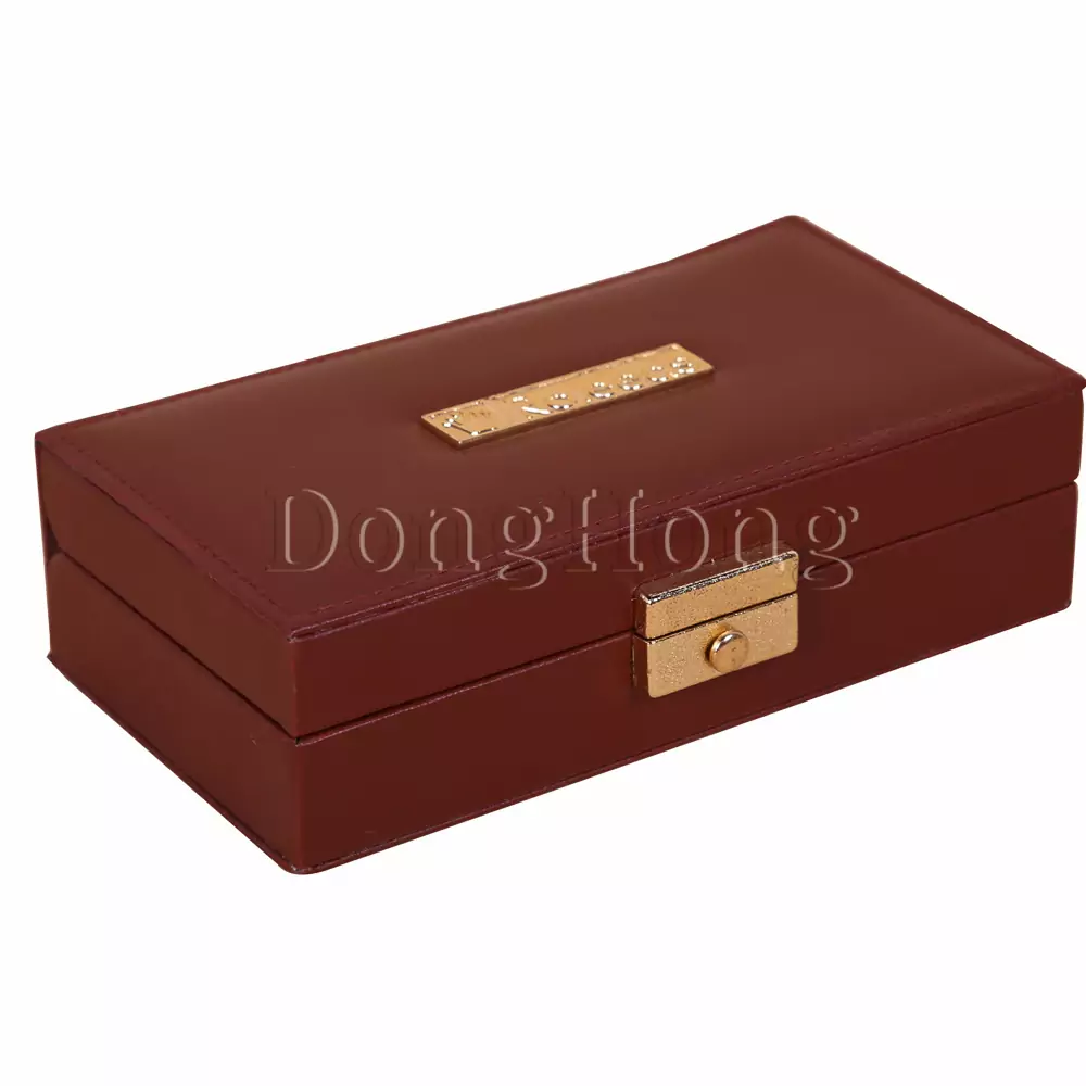 Brown Leather Jewelry Packing Box with Lock 