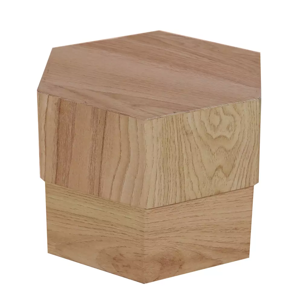 Woodgrain Paper Hexagon Shape Gift Box 