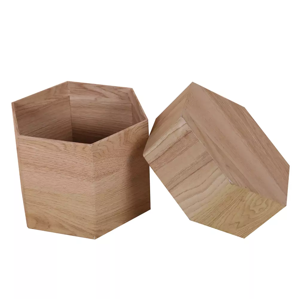 Woodgrain Paper Hexagon Shape Gift Box 