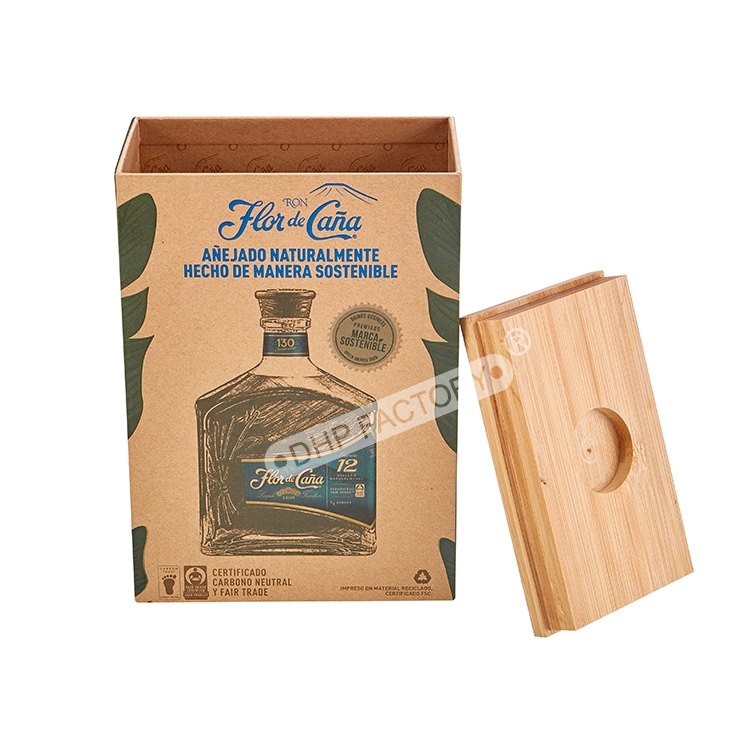 Eco Bamboo Lid Kraft Paper Wine Box Sustainable Gift Packaging 