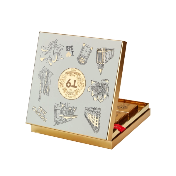 Luxury Chocolate Gift Box with Ribbon Supports & Gold Paper Dividers Side View
