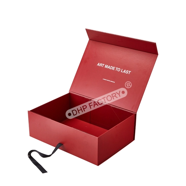Luxury Gift Box with Magnetic Closure and Ribbon Handle Packaging Side View