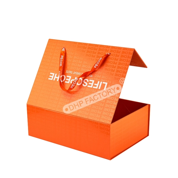 Magnetic Collapsible Box with Ribbon Handle Side View