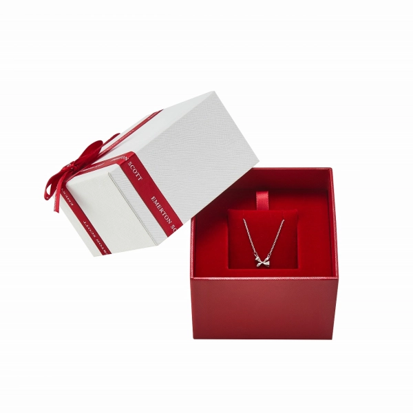 Luxury Textured Lid and Base Necklace Gift Box with Custom Ribbon Bow