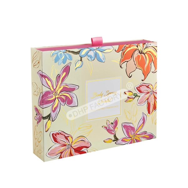 Floral Cosmetic Gift Box with Custom Insert  Side View