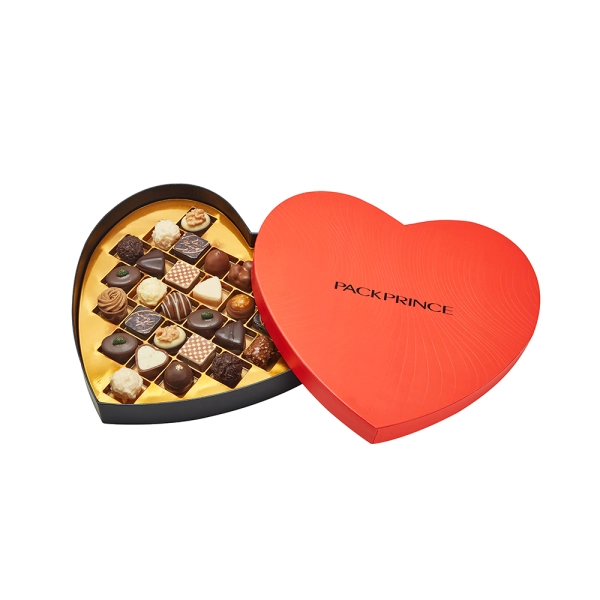 Heart Shaped Rigid Chocolate Box with Plastic Tray Insert Side View