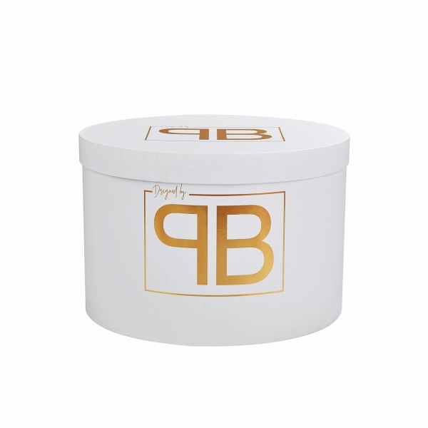 Luxury Round Rigid Box with Flat Edges & Gold Foil Side View