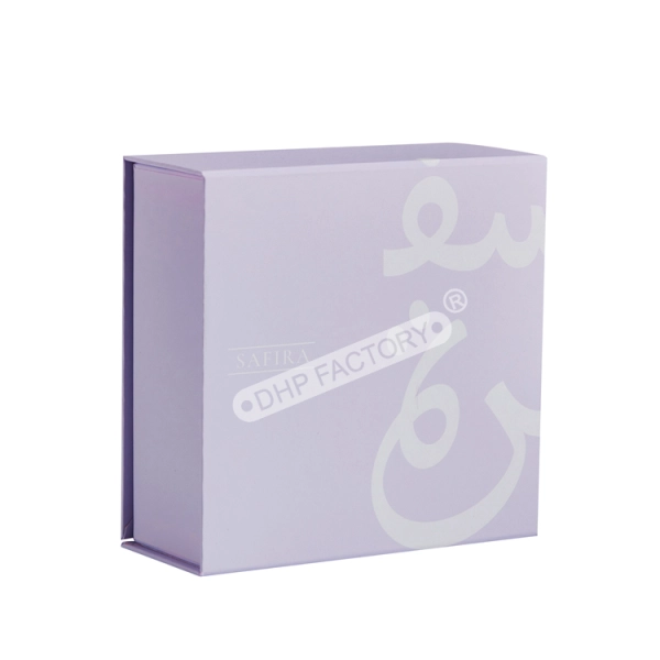Purple Magnetic Gift Box with Foldable Lid for Custom Packaging Side View