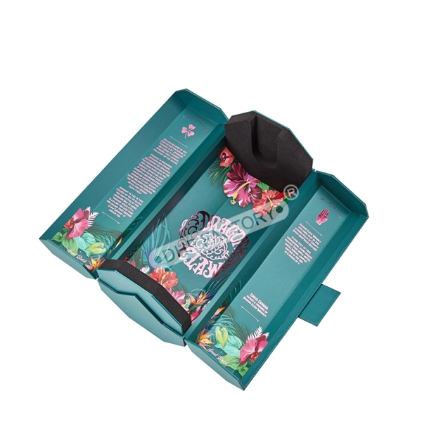 Double Door Opened Wine Gift Packaging Box with Luxury Custom Design Side View