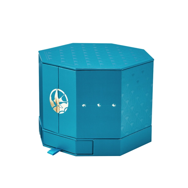 Octagon Double Doors Open Special Shaped Box with Magnetic Lid Side View