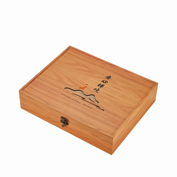 Wood  Wrapped Rigid Box with Metal Hinge & Laser Engraved Logo Side View