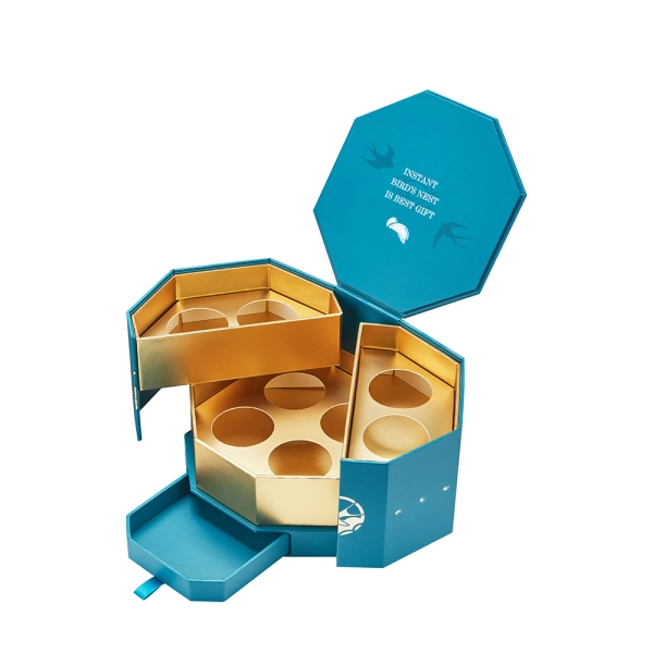 Octagon Double Doors Open Special Shaped Box with Magnetic Lid Side View