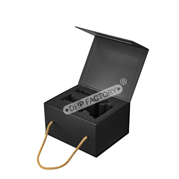 Luxury Gift Box With Ribbon Handle Custom Logo Available Side View