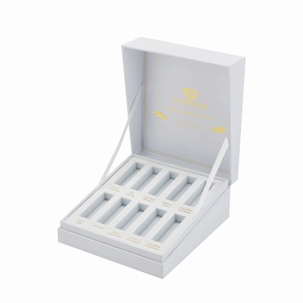 Luxury Custom Slant Edge Hinged Gift Box with Ribbon & EVA Insert