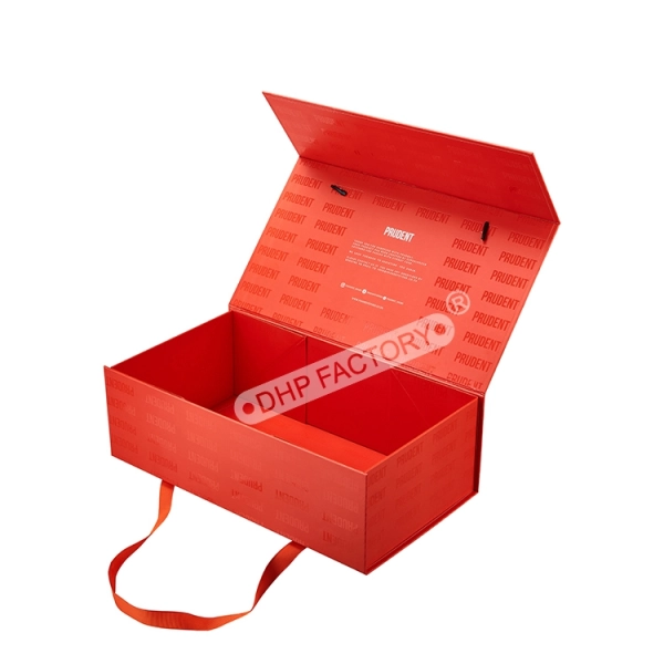 Luxury Gift Box With Ribbon Handle Custom Logo Available Side View