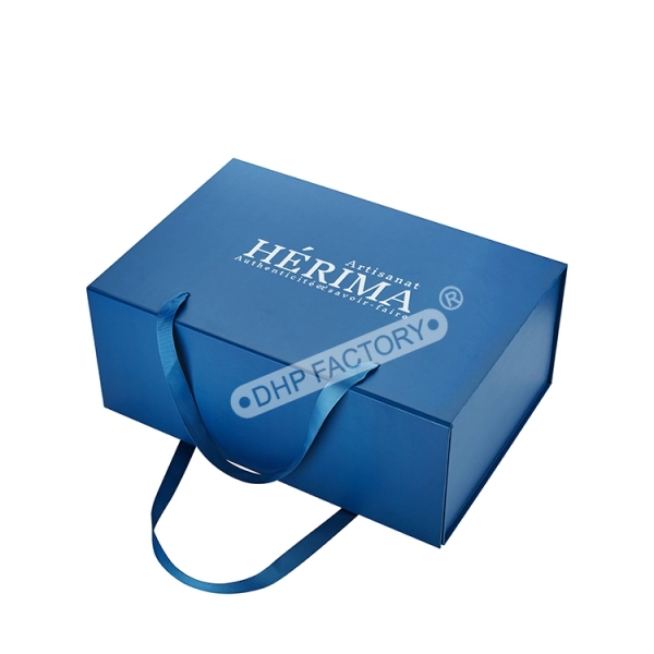Luxury Gift Box with Magnetic Closure and Ribbon Handle Packaging Side View