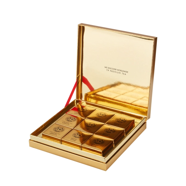 Luxury Chocolate Gift Box with Ribbon Supports & Gold Paper Dividers