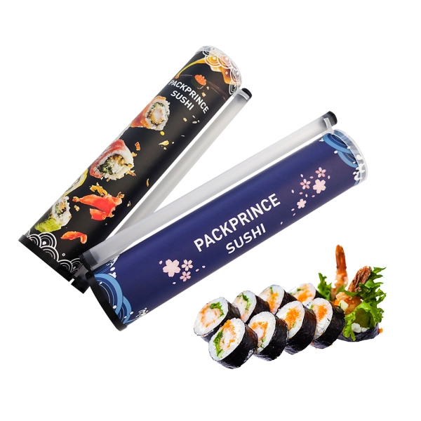 Sushi Push Pop Tube Packaging with Push-Up Mechanism & Soy Sauce Front View