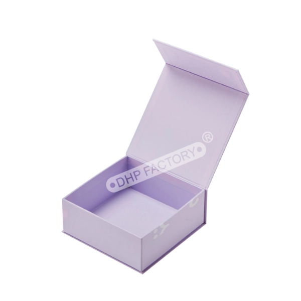 Purple Magnetic Gift Box with Foldable Lid for Custom Packaging Side View