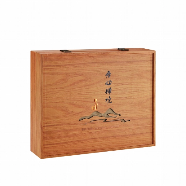 Wood  Wrapped Rigid Box with Metal Hinge & Laser Engraved Logo Side View