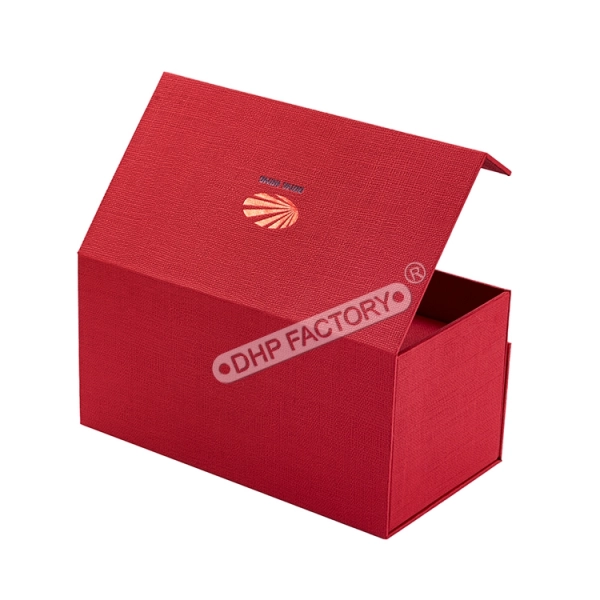 Custom Red Fancy Paper Candle Gift Box with 3 dividers Side View