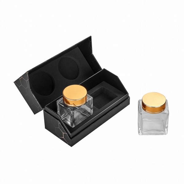 Luxury Clamshell Rigid Packaging | Custom Slanted Honey Box Side View