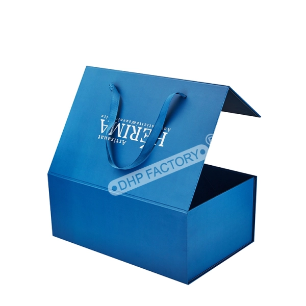 Luxury Gift Box with Magnetic Closure and Ribbon Handle Packaging Side View