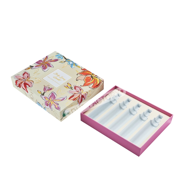 Floral Cosmetic Gift Box with Custom Insert  Side View