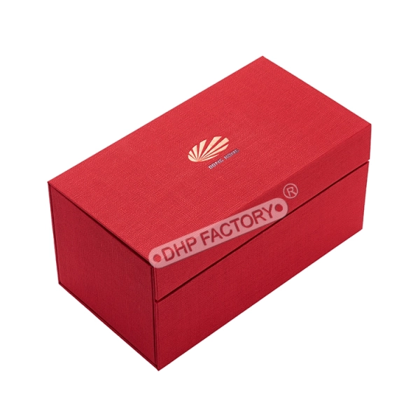 Custom Red Fancy Paper Candle Gift Box with 3 dividers Side View