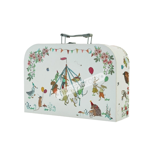 Rigid Cardboard Suitcase Box with PU Handle Side View