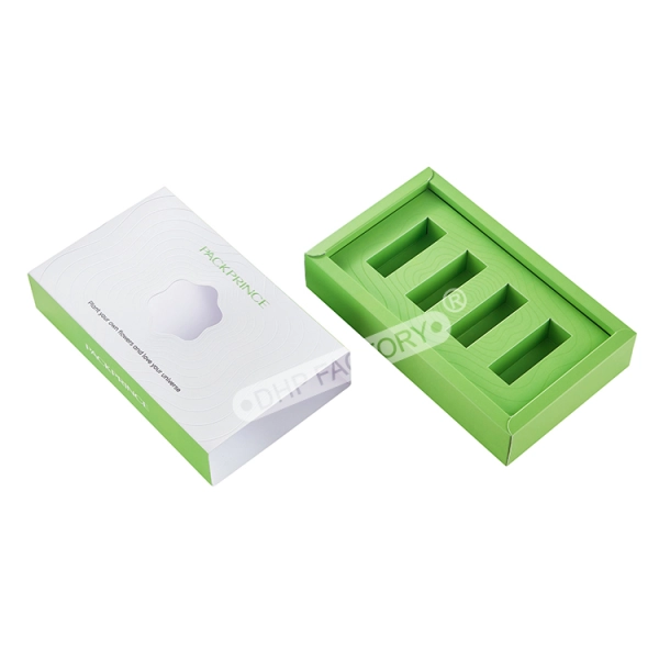 Perfume Sample Box with Green Insert  for Mini Fragrance Bottles Side View