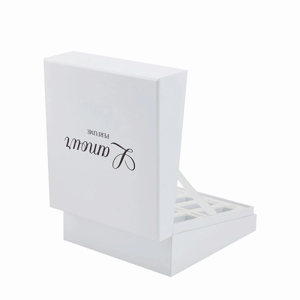 Luxury Custom Slant Edge Hinged Gift Box with Ribbon & EVA Insert Side View