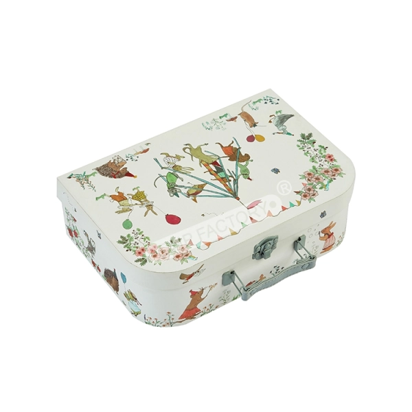 Rigid Cardboard Suitcase Box with PU Handle Side View