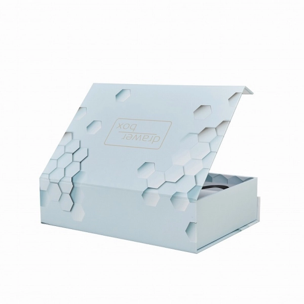 Bespoke Book-Style Cosmetic Box  with Integrated Ribbon Drawer Side View