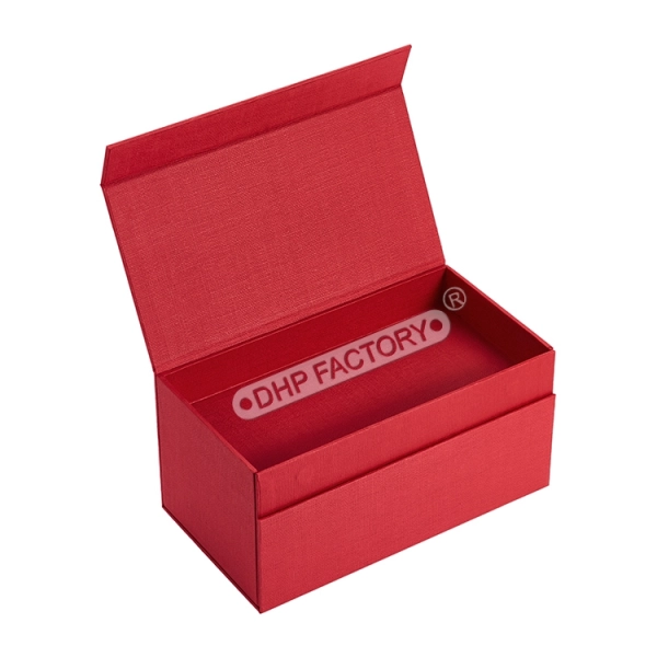 Custom Red Fancy Paper Candle Gift Box with 3 dividers Side View