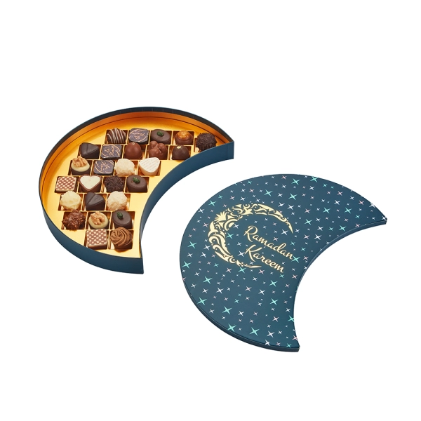 Ramadan Moon Shaped Rigid Chocolate Box Packaging Side View