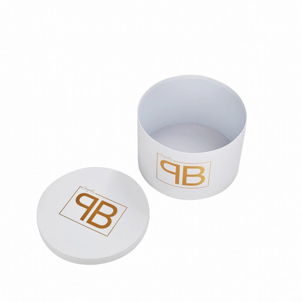 Luxury Round Rigid Box with Flat Edges & Gold Foil Side View