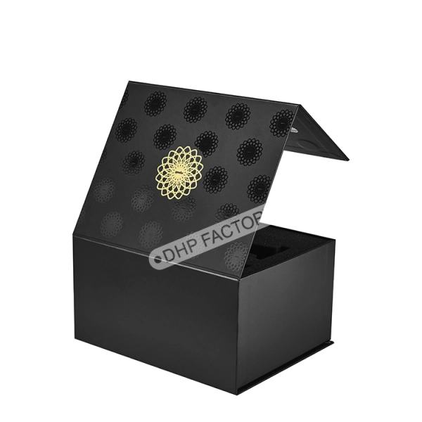 Luxury Gift Box With Ribbon Handle Custom Logo Available Side View