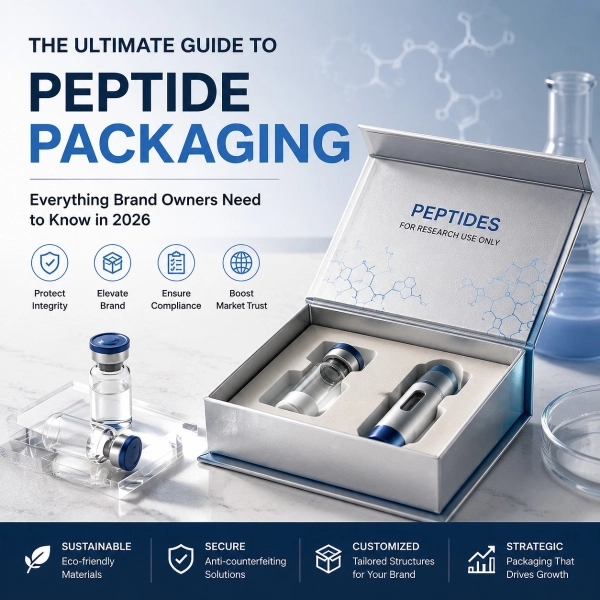 Custom Peptide Vial Packaging Box Manufacturer | Magnetic Vial Boxes Side View