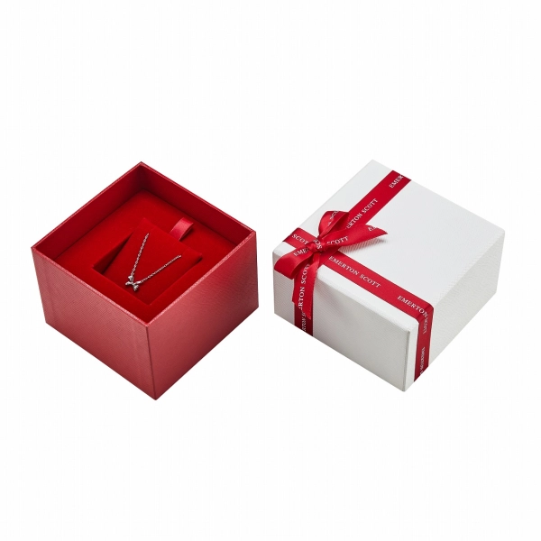 Luxury Textured Lid and Base Necklace Gift Box with Custom Ribbon Bow Side View