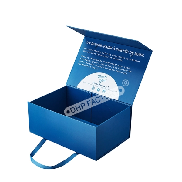 Luxury Gift Box with Magnetic Closure and Ribbon Handle Packaging Side View