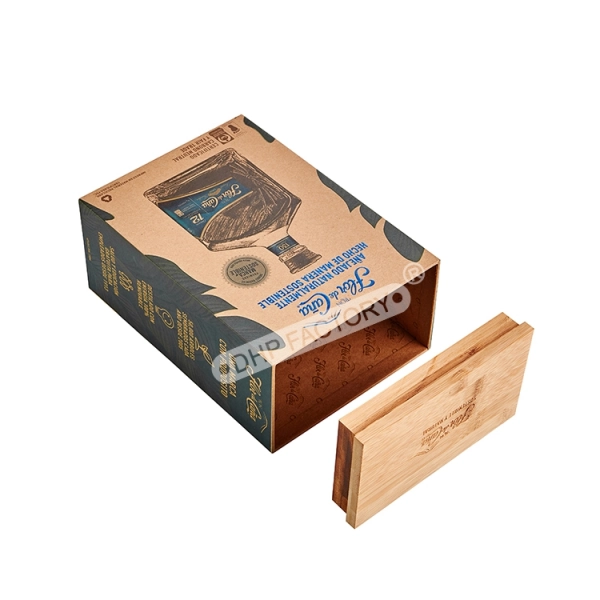 Eco Bamboo Lid Kraft Paper Wine Box Sustainable Gift Packaging Side View