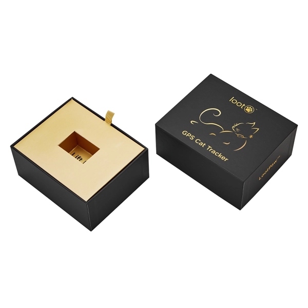 Matte Black Texture Paper Rigid Earphone Packaging Gift Box  Side View