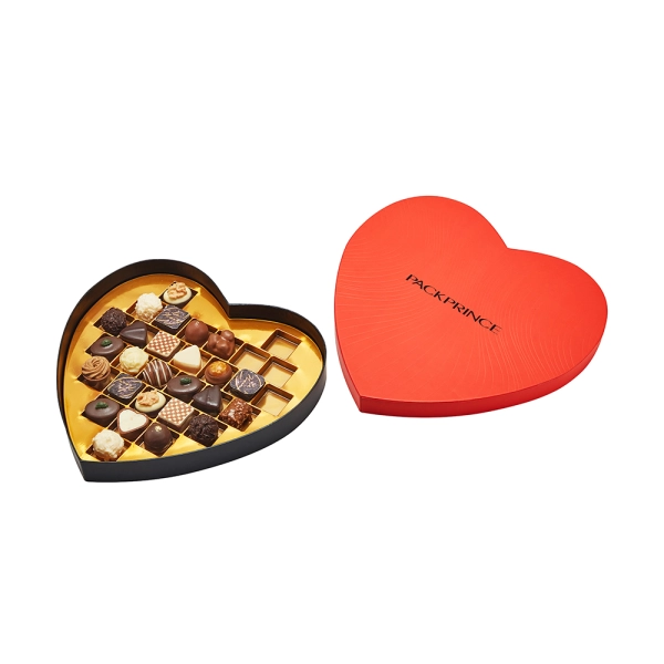 Heart Shaped Rigid Chocolate Box with Plastic Tray Insert Side View