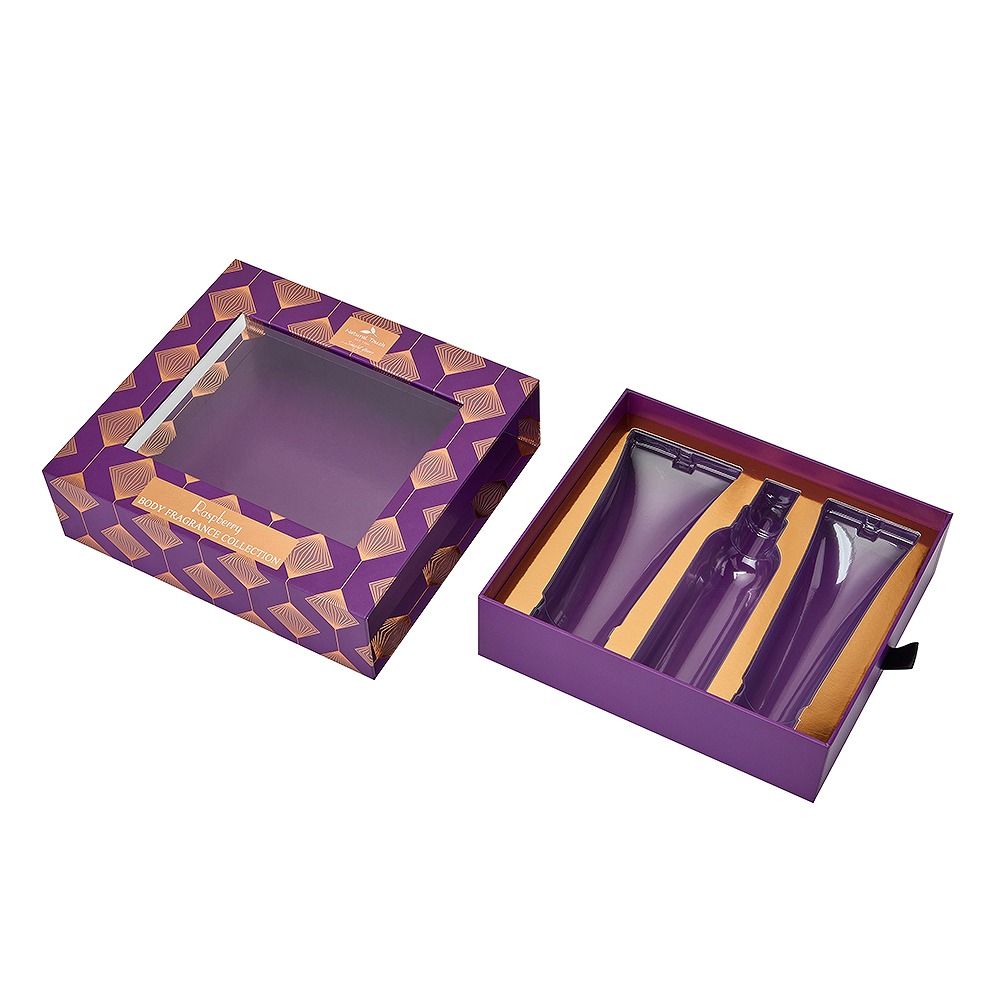 Luxury cosmetic drawer box with ribbon pull tab Luxury cosmetic drawer box with ribbon pull tab